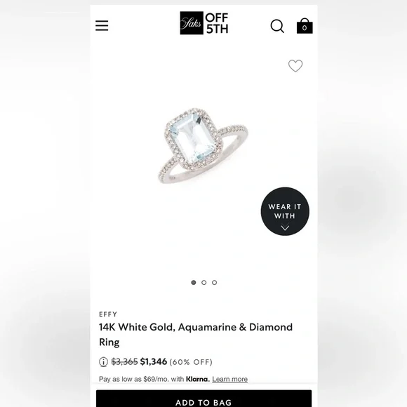 EFFY
14K White Gold, Aquamarine & Diamond Ring - Picture 2 of 2